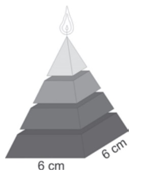 Velas de parafina em forma de pirâmide quadrangular regular com 19 cm de altura e 6 cm de aresta da base