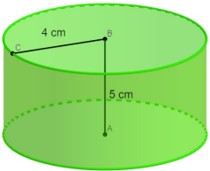 Cilindro verde-neon com raio de 4 cm e altura de 5 cm.