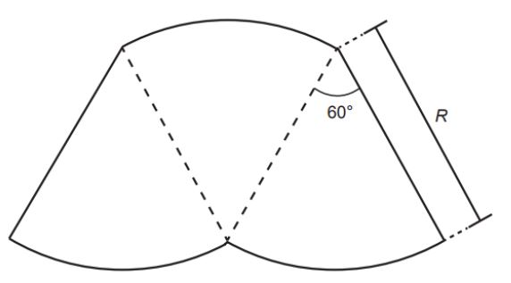 Figura representa a vista superior de piscina formada por três setores circulares idênticos.