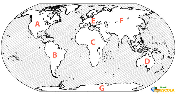 Mapa-múndi com representação dos seis continentes.