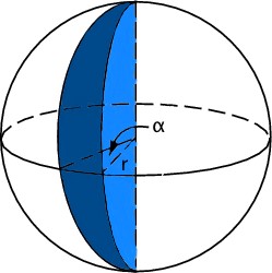 Ilustração de uma cunha esférica, uma das partes da esfera, em uma questão presente em uma lista de exercícios sobre esfera.
