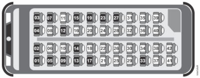 Ilustração dos assentos reservados e disponíveis em um ônibus em questão do Enem 2020 sobre matemática básica.