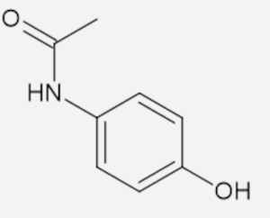 Fórmula estrutural do acetaminofeno (paracetamol) em exercício sobre classificação de carbono.