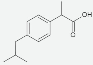Molécula do ibuprofeno em exercício sobre classificação de carbono.