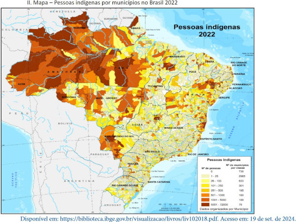 Mapa do IBGE com as pessoas autodeclaradas indígenas por município.