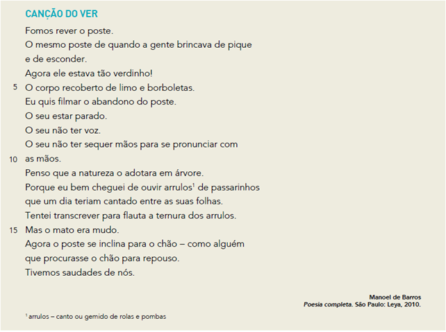 Poema de Manoel de Barros em questão sobre verbo.