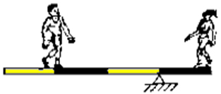 Ilustração de duas pessoas equilibrando-se em uma gangorra, em exercício sobre estática.