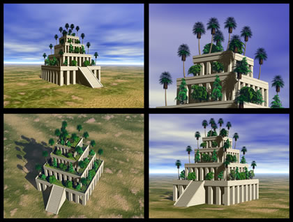 Reprodução em 3D do que seria os Jardins Suspensos da Babilônia