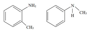 Isômeros de cadeia: Orto-metilfenilamina e N-metilfenilamina