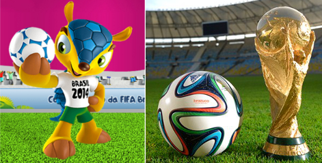 Mascote, bola e troféu da Copa