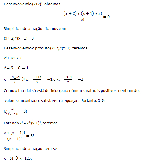 Lista de Exercícios sobre Equação com fatorial - Brasil Escola