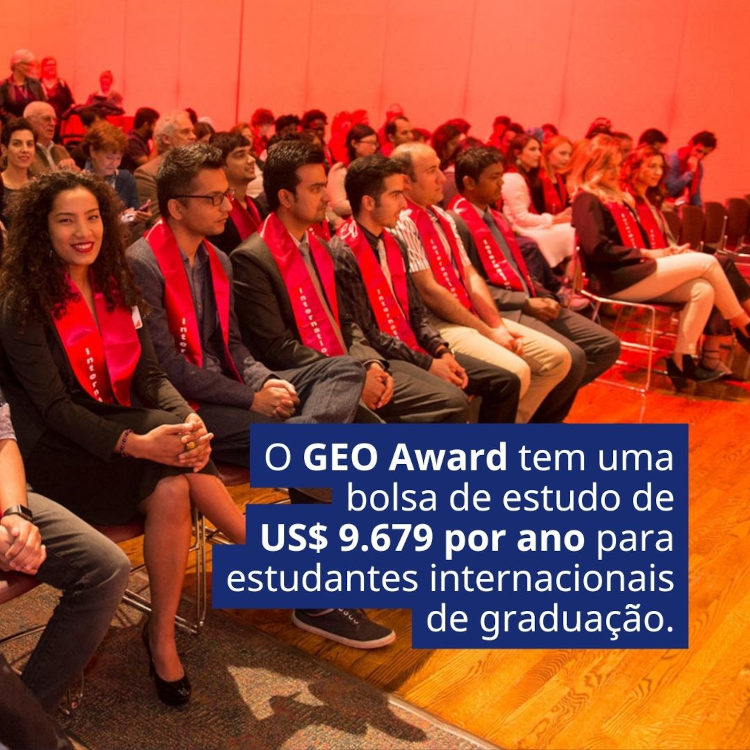 Quadro informativo na cor laranja sobre a bolsa de estudo GEO Award
