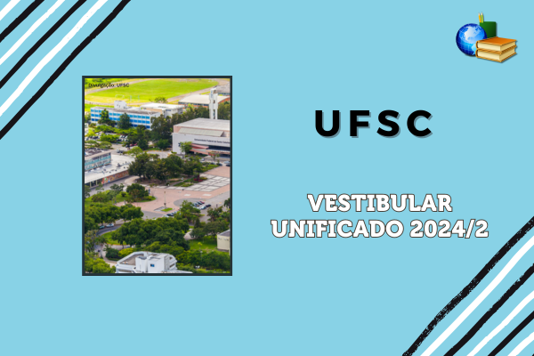 Fundo azul claro, listras azul e verde, foto do campus da UERJ, Texto UERJ Vestibular 2025