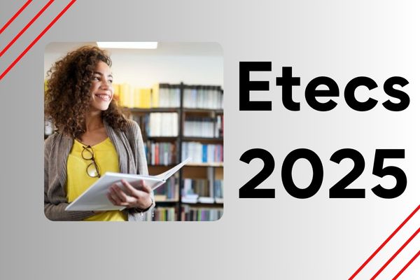 Estudante sorri. Texto na imagem: Etecs 2025