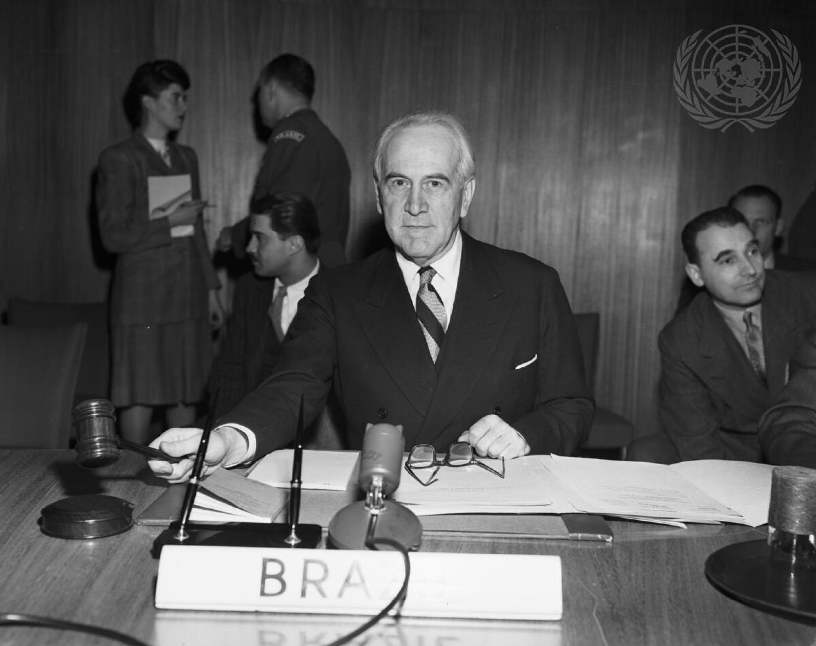 Oswado Aranha na Assembleia Geral da ONU em 1947