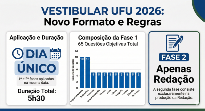 Infográfico de mudanças do Vestibular 2026.2 da UFU
